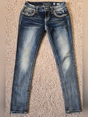 Miss Me Skinny Jeans Women’s Size 27 Medium Wash Rhinestone Flap Pockets Stretch